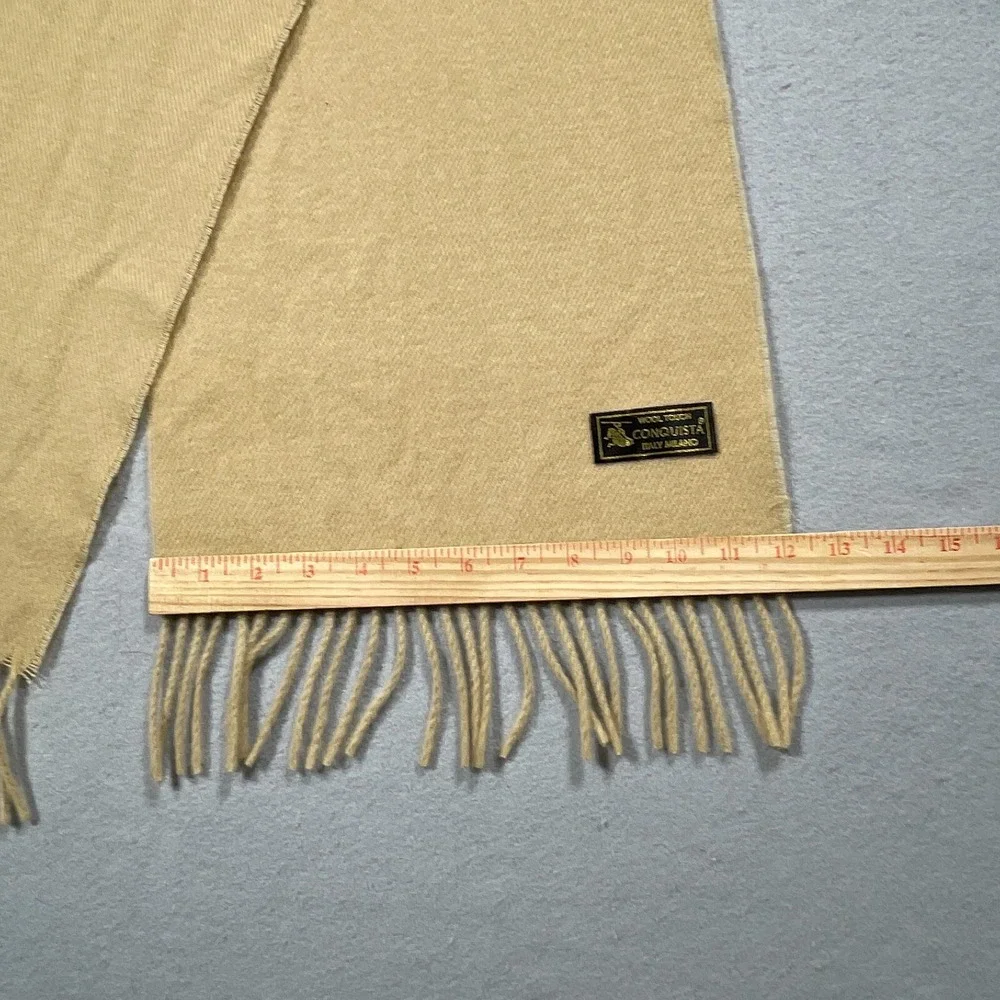 Conquista Scarf Women Wool Touch Fringed Edge Tan Beige Italy Minimalist